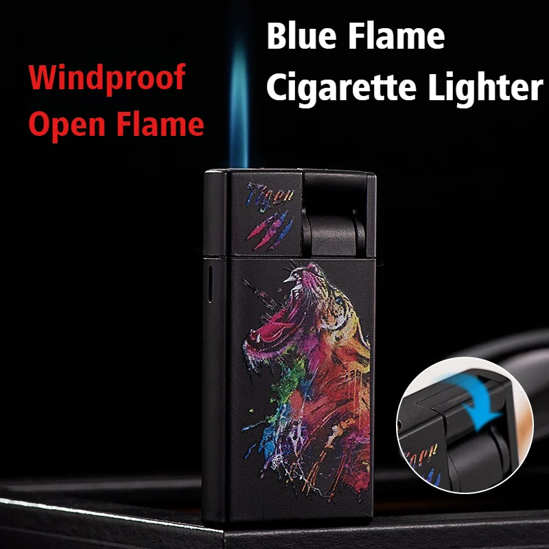 Blue Fire Cigar Igniter Color Pattern Inflatable Windproof Lighter Windproof Open Flame Cigarette Lighters & Smoking Accessories