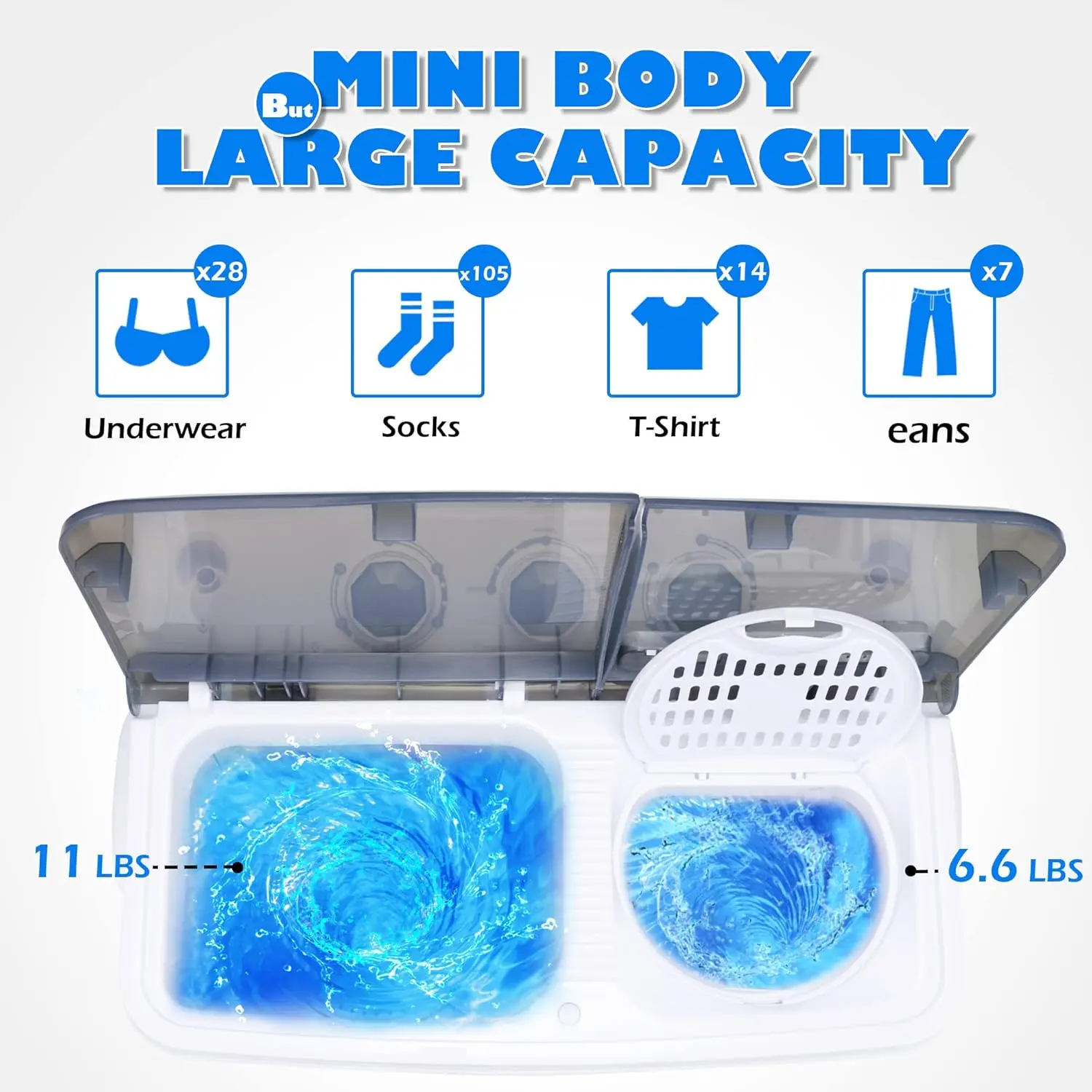 Portable Washer Machine  Capacity Mini Washing Machine 2 in 1 Compact Washer and Dryer Combo Twin Tub Laundry 3
