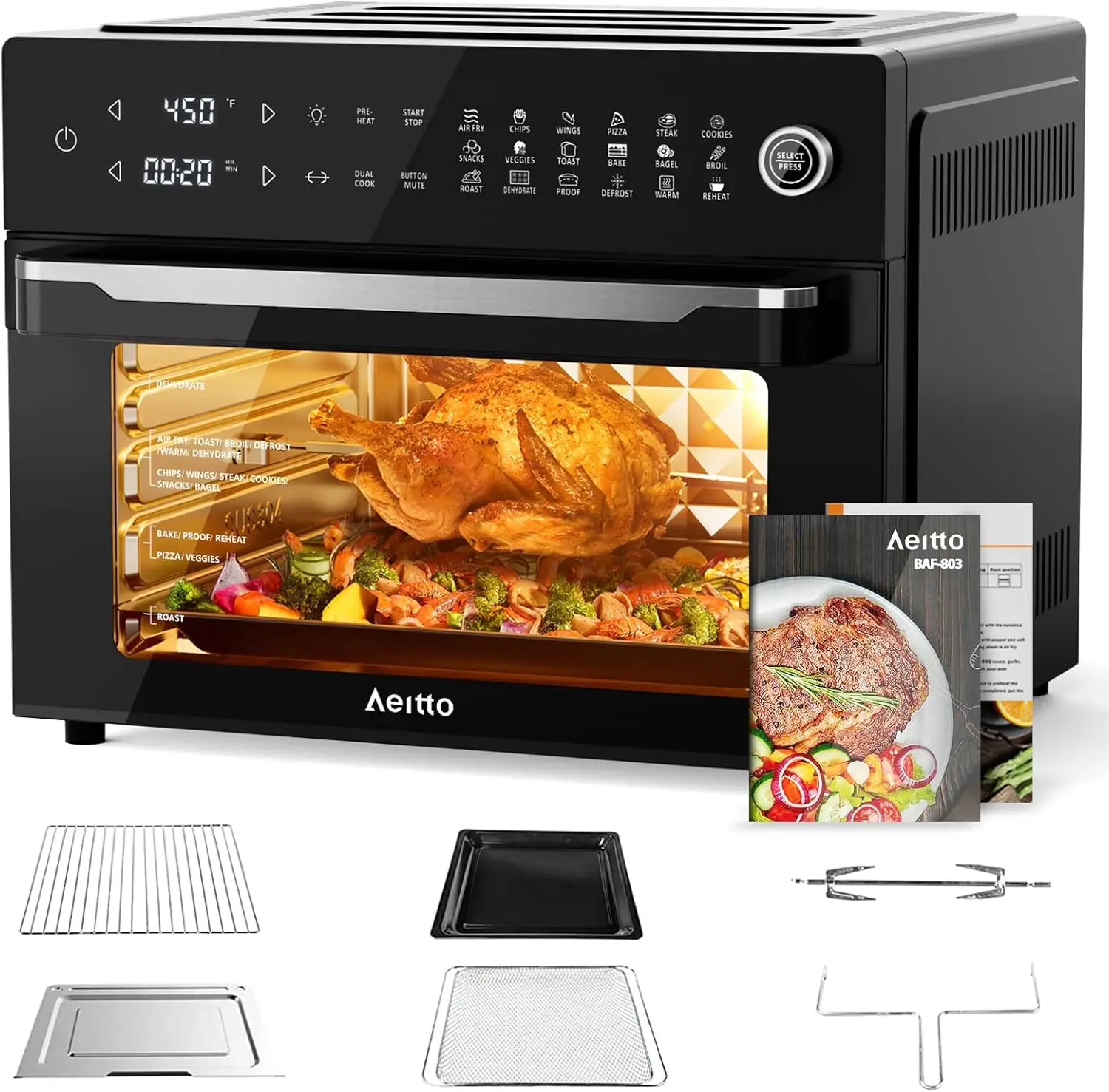 Air Fryer Oven| Toaster Oven Combo | with Rotisserie, Dehydrator and Full Accessories | 19-In-1 Digital Airfryer | Fit 13" Pizza