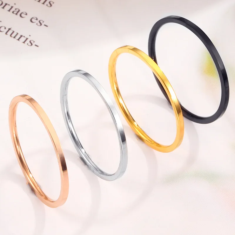 Rings for Women Titanium Steel Rose Gold Color Korean Jewelry Men Simple Wedding Couple Tail Width 1mm Stackable Thin Circle wedding rings finger rings womens ring jewelry rings ring jewelry couple rings round rings