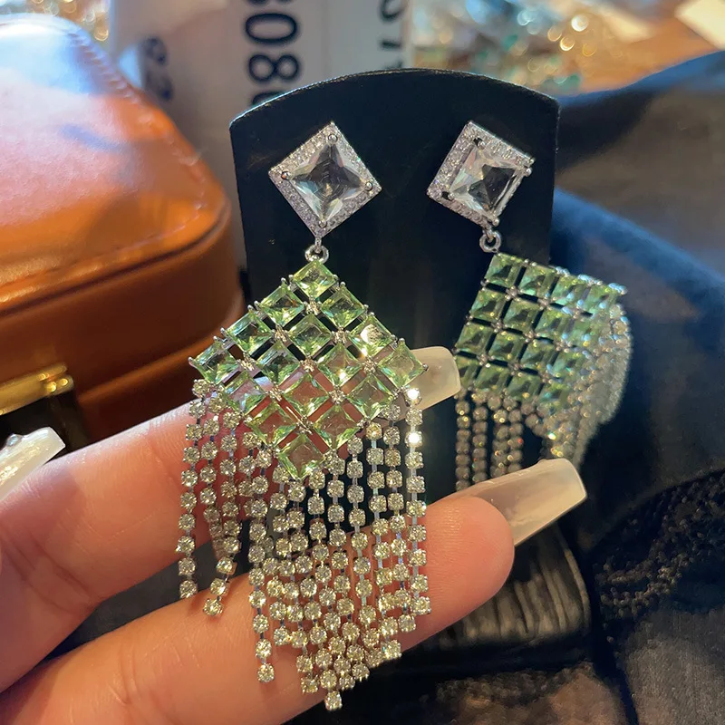 Bilincolor Square Zircon Tassel Earrings