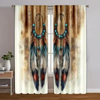 2pcs, Curtain Popular 2D print Feather Art Polyester Easy Install (without rod) Outdoor Decorations Use for Bedroom, Living 1