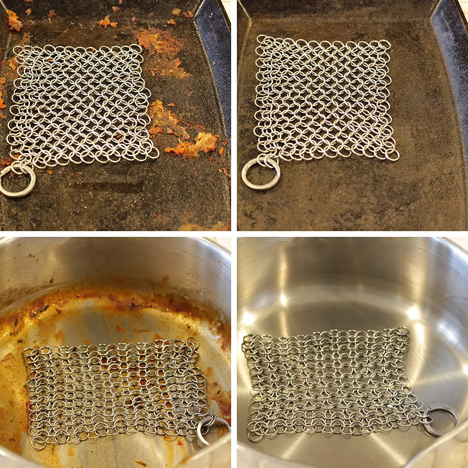 Leeseph Kitchen Cleaning Ring Stainless Steel Cleaner Chainmail Scrubber Accessories Reusable Washing Net Cleaning Tool for Home 3