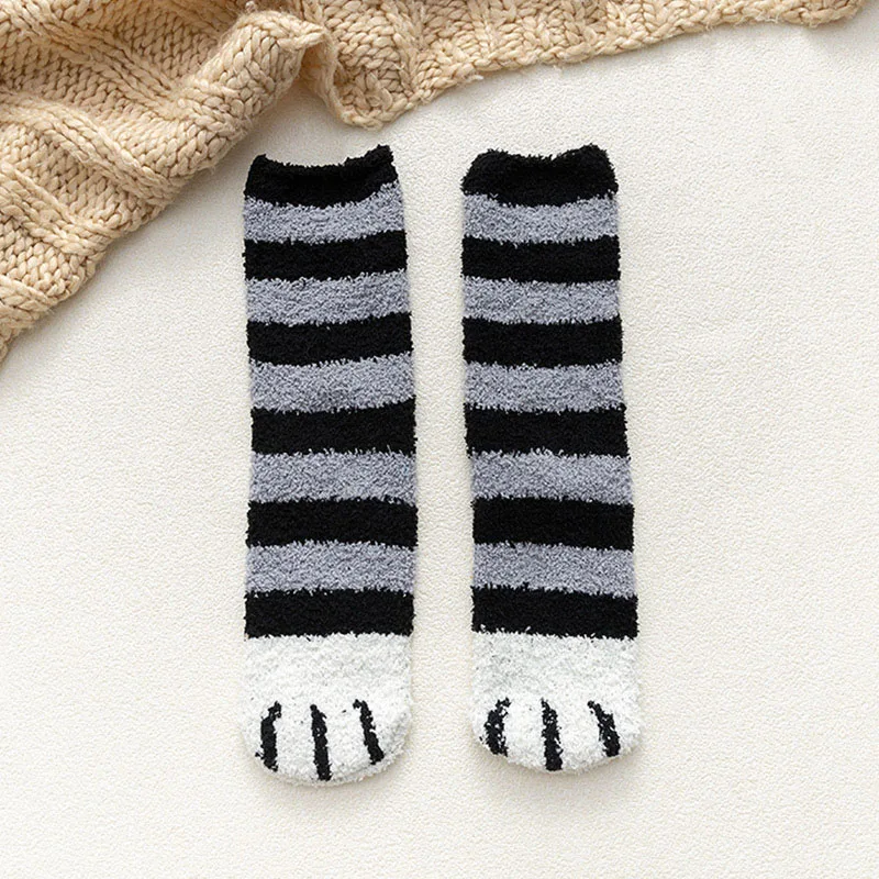 4 Paires Hiver Griffes De Chat Mignon Épais Chaud Sommeil Sol Chaussettes Patte Patte Chaussettes Pour Filles Femmes