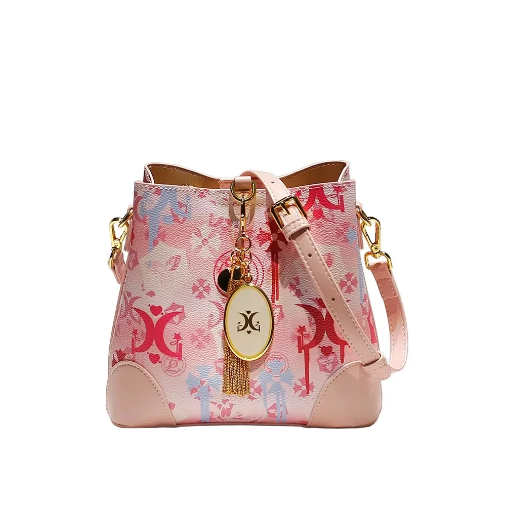 2024 New and Beautiful Handheld Bucket Handbag with Flower Printing Women's Popular and Luxury Shoulder Bag for Party