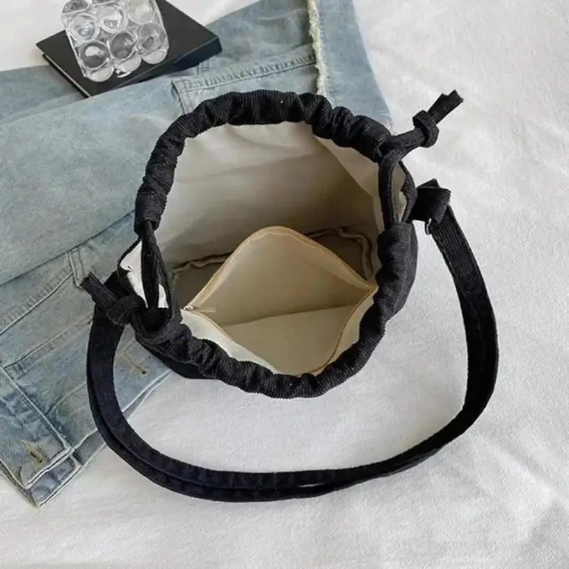 1 Pcs New Corduroy Women's Bag Crossbody Bag Korean Version Trendy Student Bucket Drawstring Single Shoulder Women's Bag
