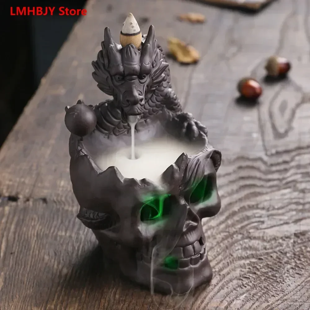 

LMHBJY Purple Sand Sandalwood Backflow Furnace Halloween Skull Auspicious Dragon Backflow Aromatherapy Furnace Home Decoration