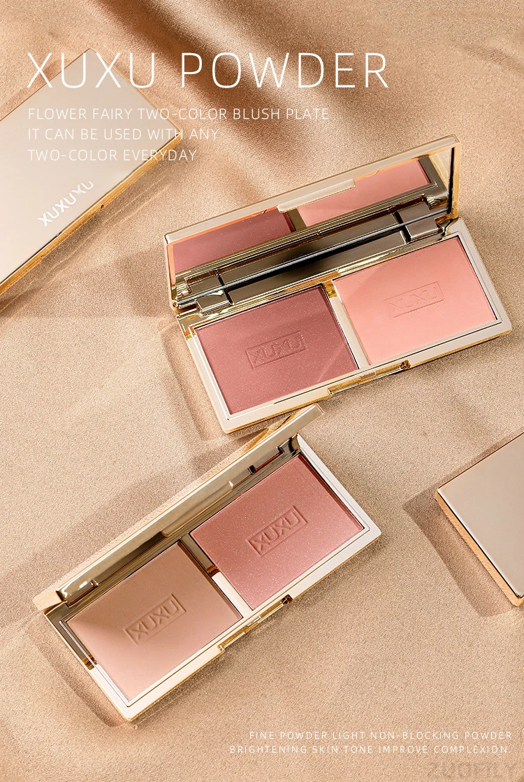 Description Picture 4 of item2-color Blush Pallete High-quality Glitter Matte Peach Face Mineral Pigment Nude Cheek Blusher Powder Makeup Contour Shadow