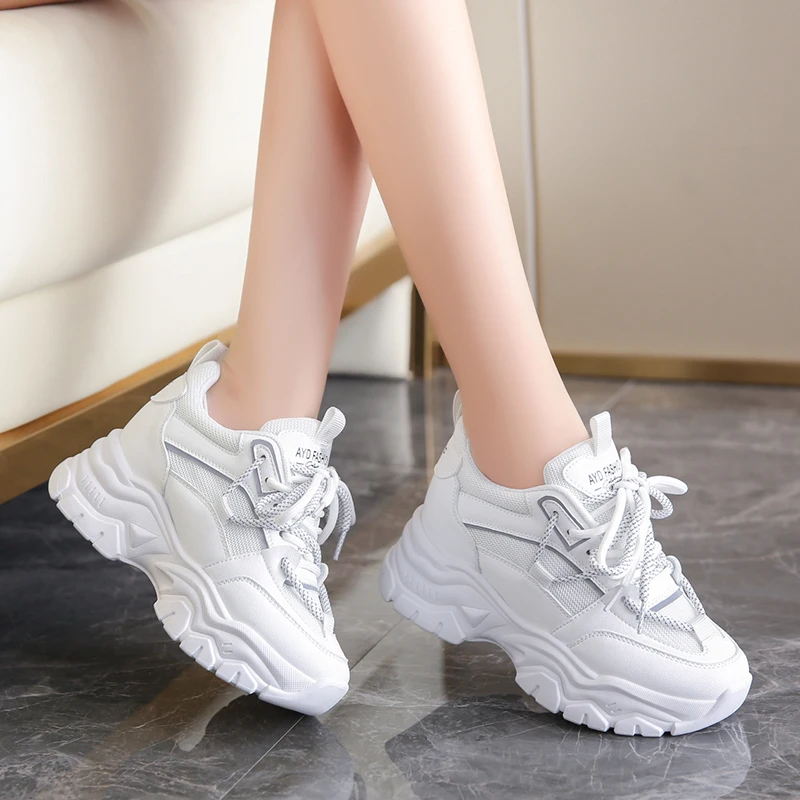 reservoir tijdschrift Bang om te sterven Chunky Platform Sport Sneakers Voor Vrouwen 2023 Lente Dikke Zool Lace Up  Casual Schoenen Vrouw Non Slip Ademende Witte Sneakers - AliExpress