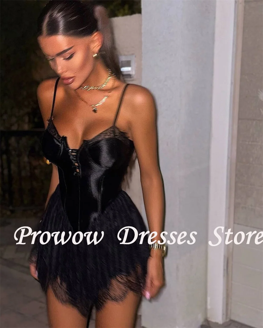 Prowow Sexy Lace Short Prom Cocktail Dresses Sweetheart Neck Black White Mini Wedding Party Gowns Button Asymmetrical Customized