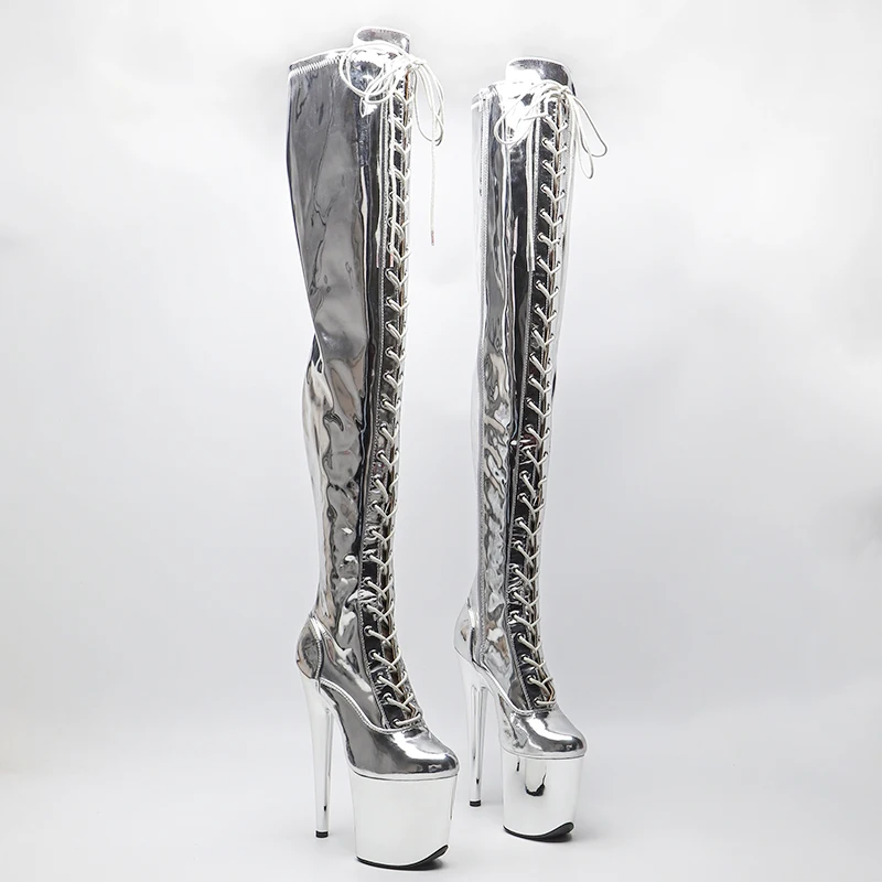 

Leecabe 20CM/8inches Shiny PU Upper exy exotic young trend fashion boots High Heel electroplate platform Pole Dance boot