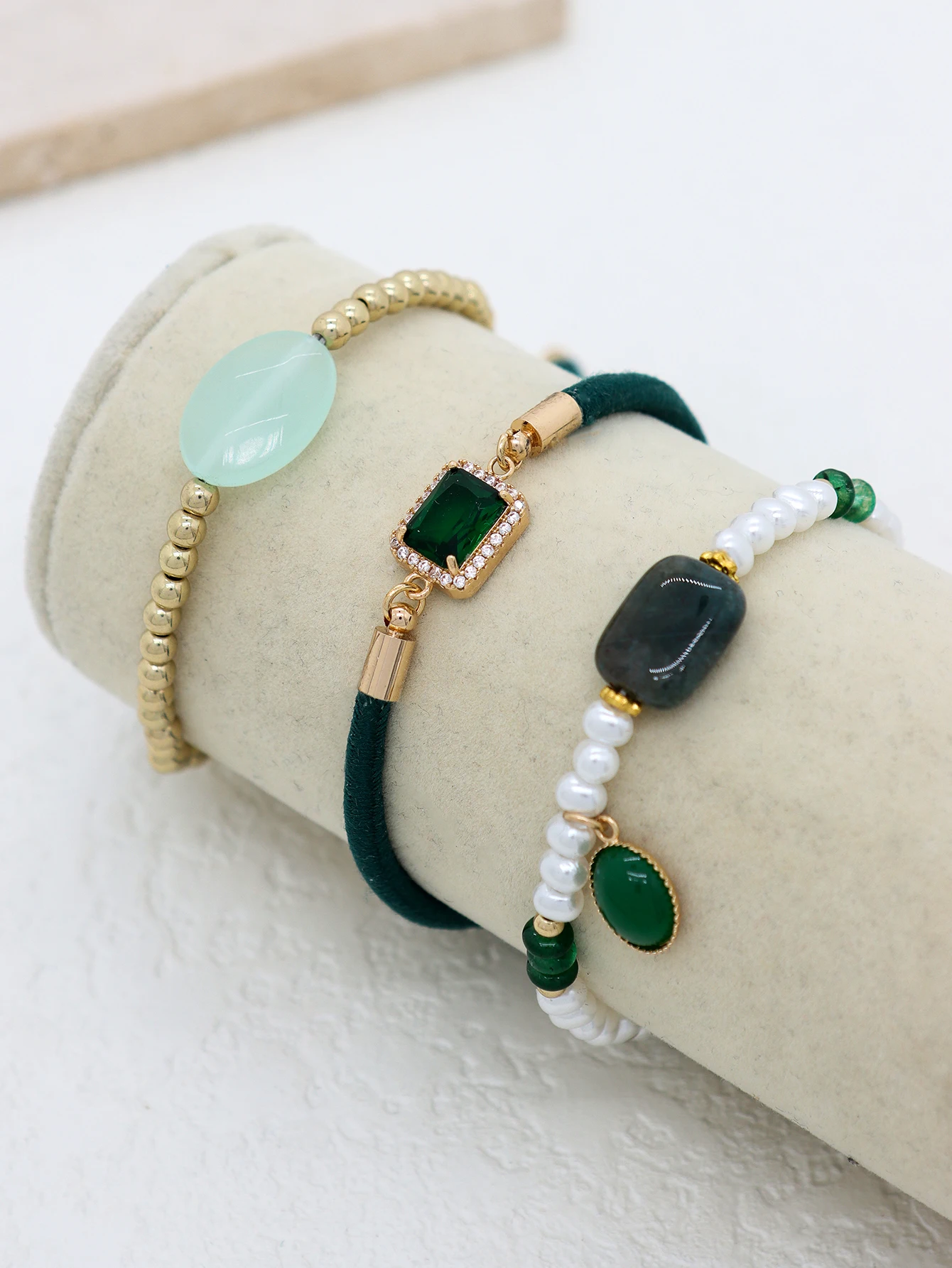 Green Elastic Imitation Pearl Bead Stacking for Womens Party Daily Gifts