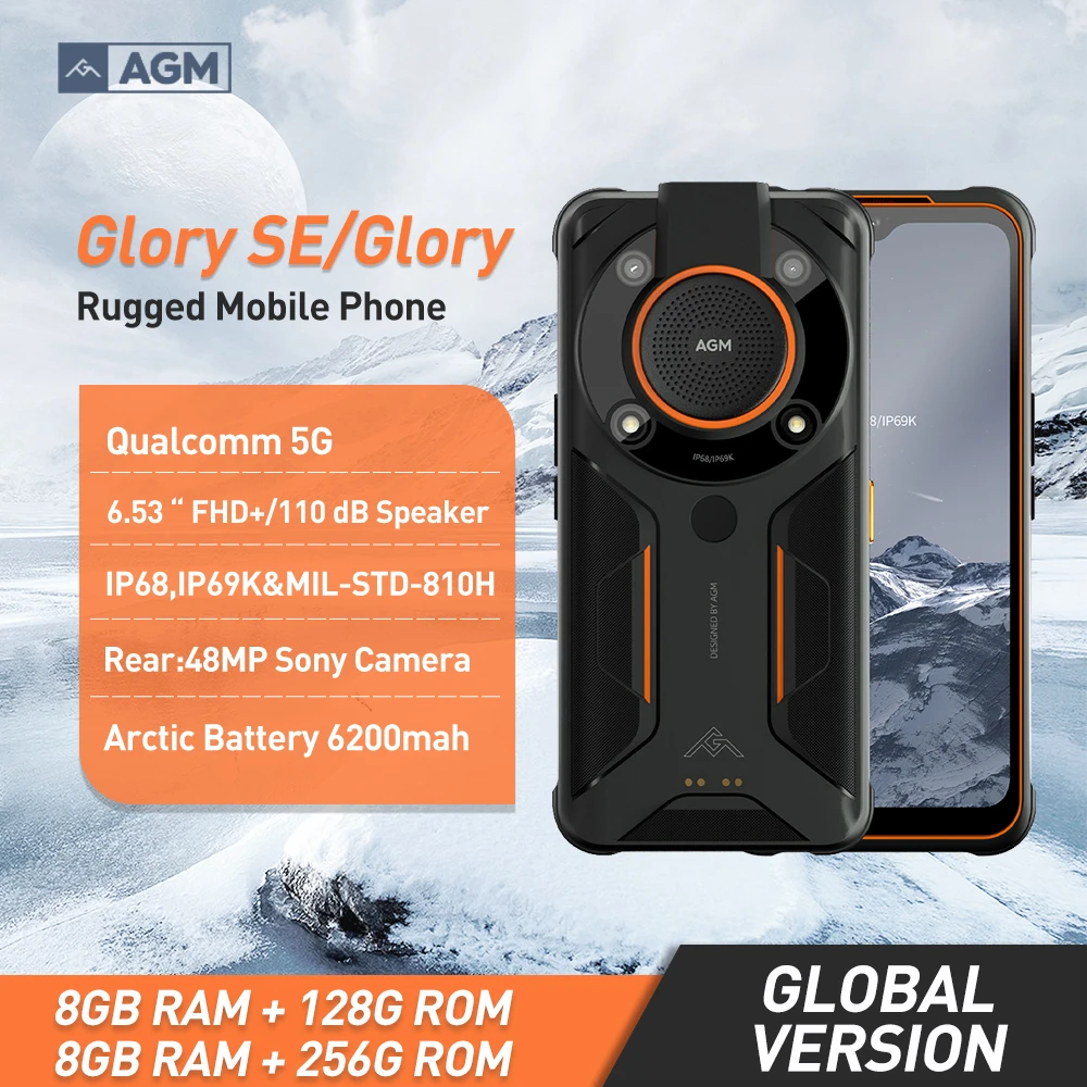 AGM Glory SE/Glory 5G Android 11 Smartphone IP68 Waterproof Rugged Phone 6.53" Qualcomm CPU MobilePhone 48MP Sony Camera 6200mAh 8gb ddr3