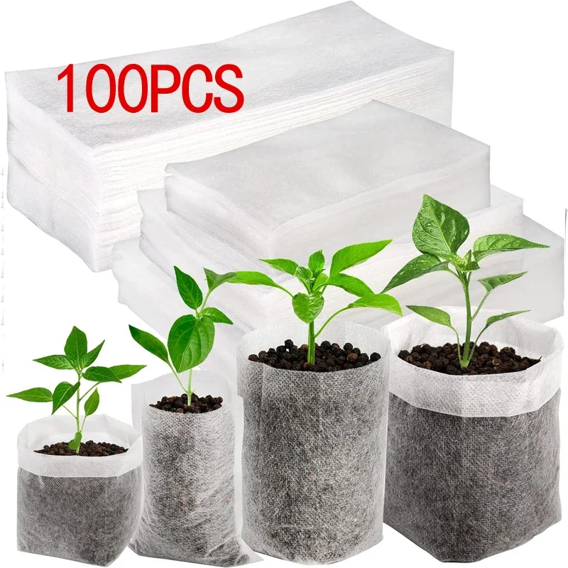 Seedling Nursery Bags 100-Piece Eco-friendly Non-Woven Fabric Seedling Bags-Thickened, Multi-Size Planting Pots For Flowers & Trees