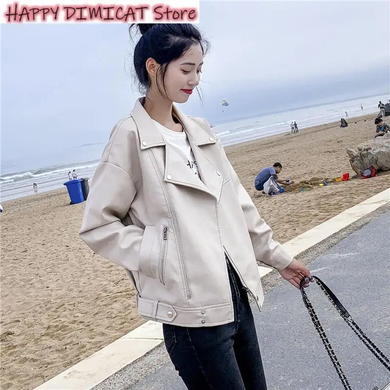 

Biker Jackets Basic Coats Ladies Oversized Outerwear New Women Casual Loose Faux Leather Jacket Soft Pu Leather