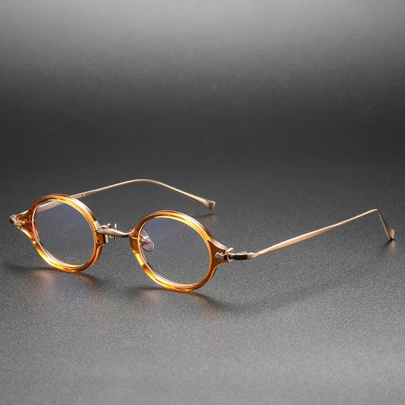 Japanese Acetate Titanium Small Round Eyeglasses Men Vintage