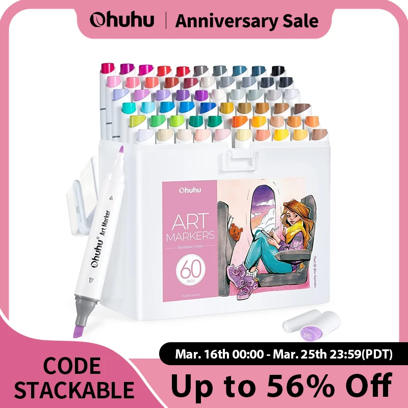 Ohuhu Kaala Marker Pen Set Color Markers Alcohol Art Markers Refillable Dual Tips Sketching Drawing Manga School Art Supplies