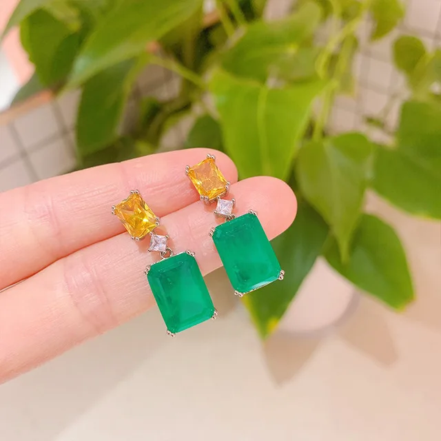 Orecchini Vintage con smeraldo colore quadrato zircone 925 francobolli moda Paraiba orecchini a bottone regali di gioielli di compleanno per feste da donna  36