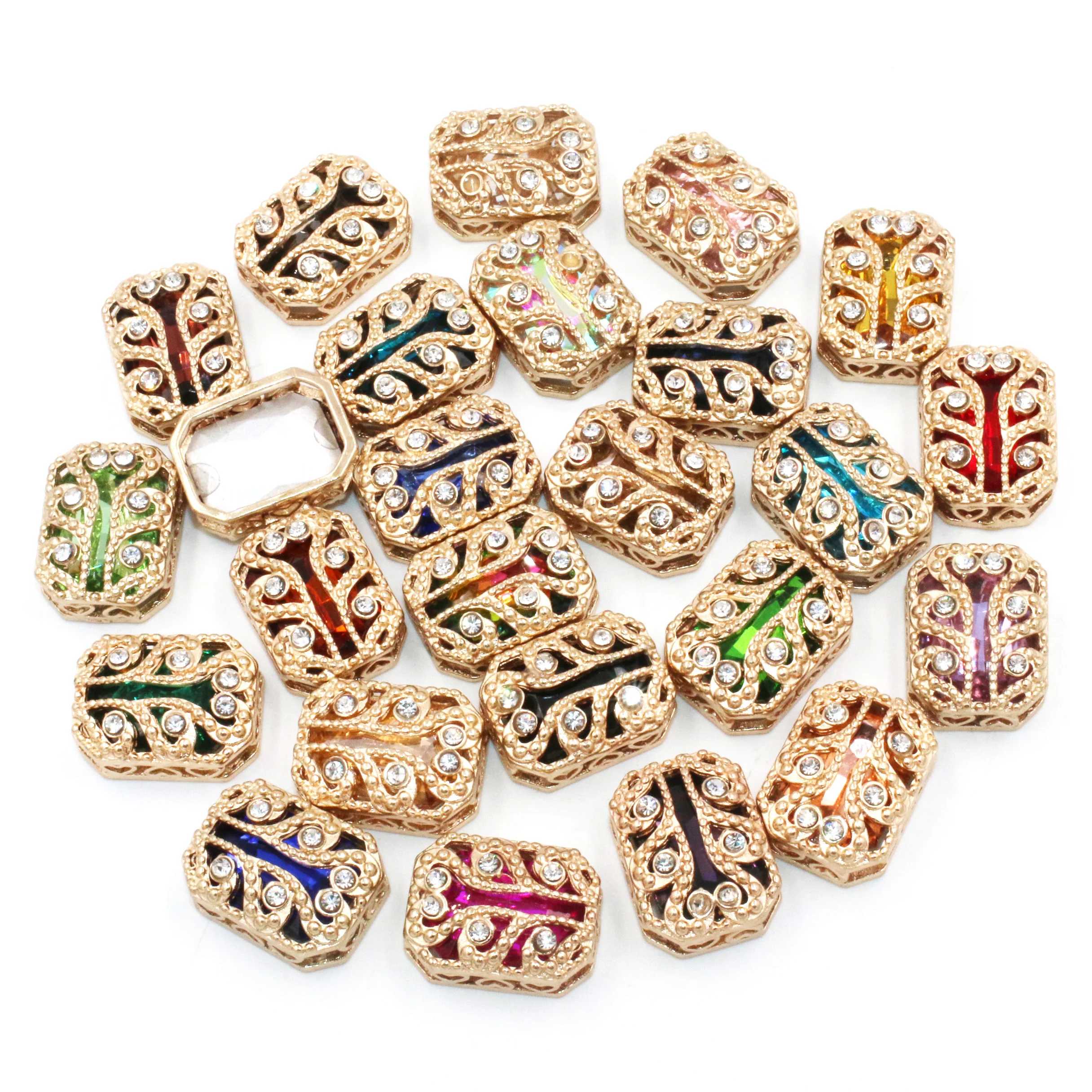 네스트 골드 클로 재봉 모조 다이아몬드, DIY 보석 제작용, 24 색 직사각형 모양, 크리스탈 유리 스톤, 5 개/백