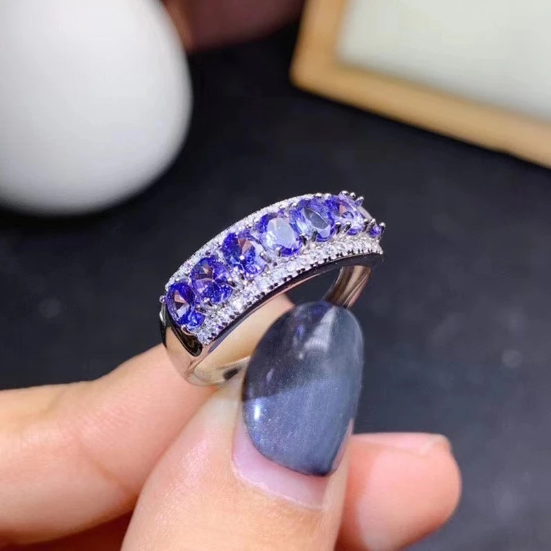 Bague en tanzanite naturelle pour femme, argent regardé S925, or blanc, pierre précieuse naturelle, anneau de nucléoRing simple, bijoux pour femme