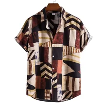  Men Clothing 2022 Summer New Ethnic Style Loose Fashion Printing Short-sleeved Men's Shirt Casual Lapel Button Shirt Top 