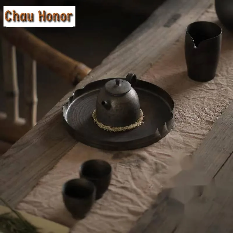 195ml Handmade Thin Body Iron Glaze Teapot Aesthetic Coarse Pottery Pot Japanese Tea Soaking Kettle Tea Items Supplies Ornaments