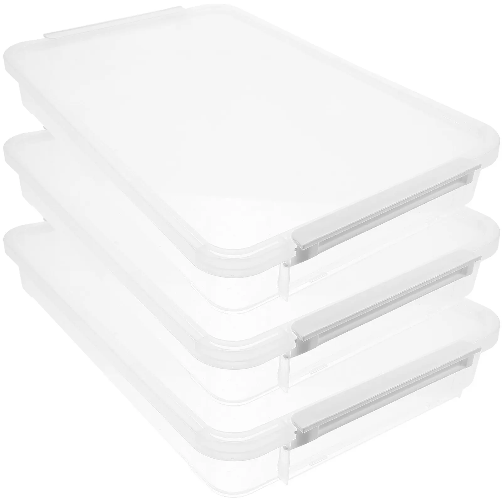 3Pcs 부드러운 표면 투명 플라스틱 파일 상자 쌓을 수 있는 사진 보관 상자 문서 정리함 뚜껑이 있는 플라스틱 보관 용기