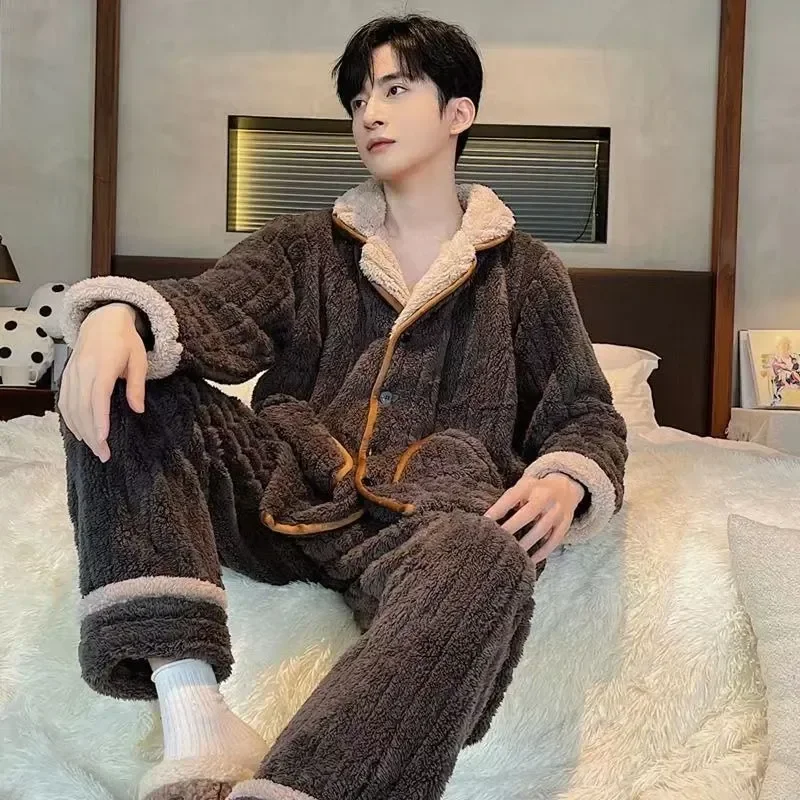 

Fleece Pajamas Casual New Homewear Winter Cotton Quilted 2023 Fashion Suit Outwear men Loose Thickened Coral Warm Outcoat