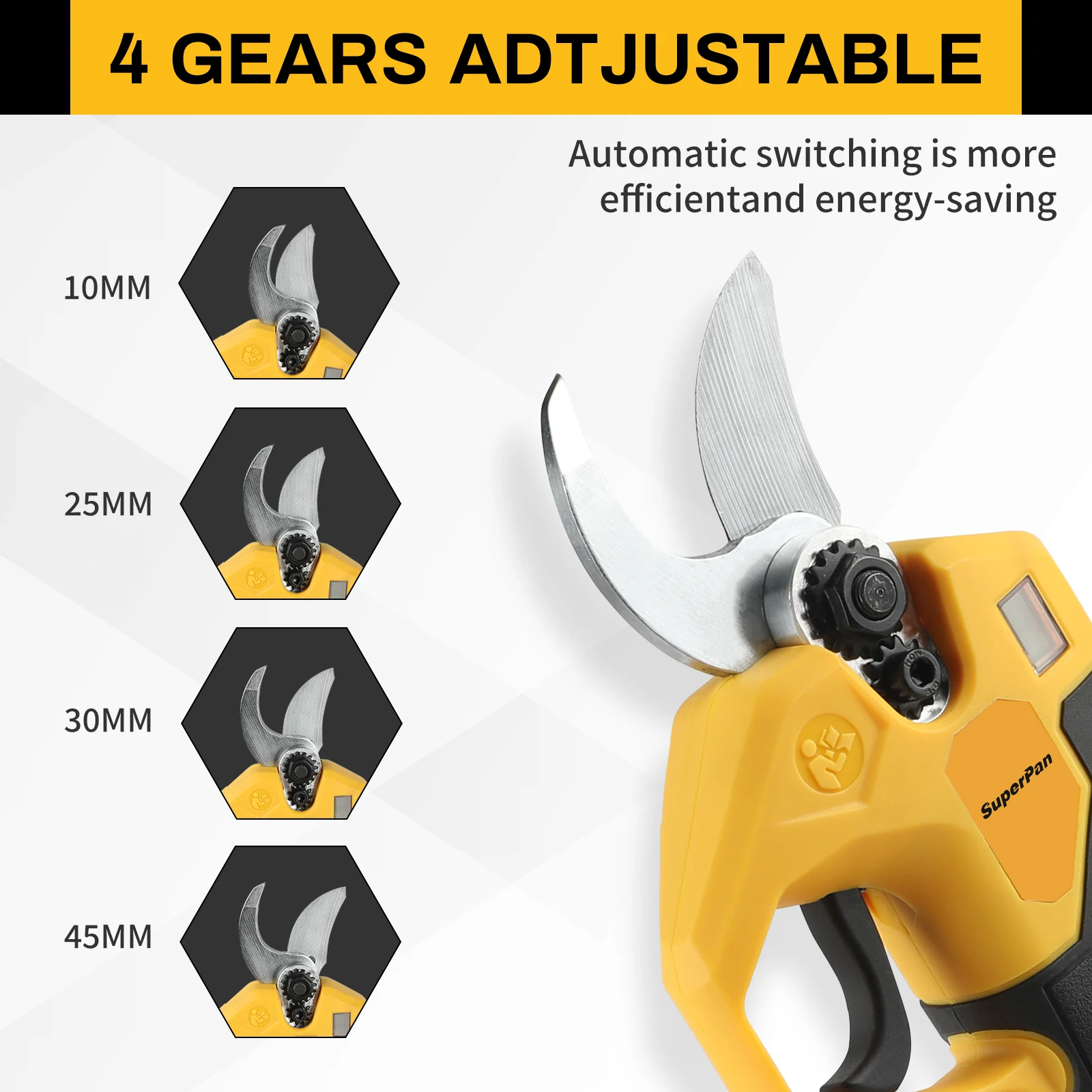 슈퍼팬 배터리 전정가위, 미끄럼 방지 손잡이, 120회/분 속도의 나무 전정용, 디월트 20V 배터리 핀용