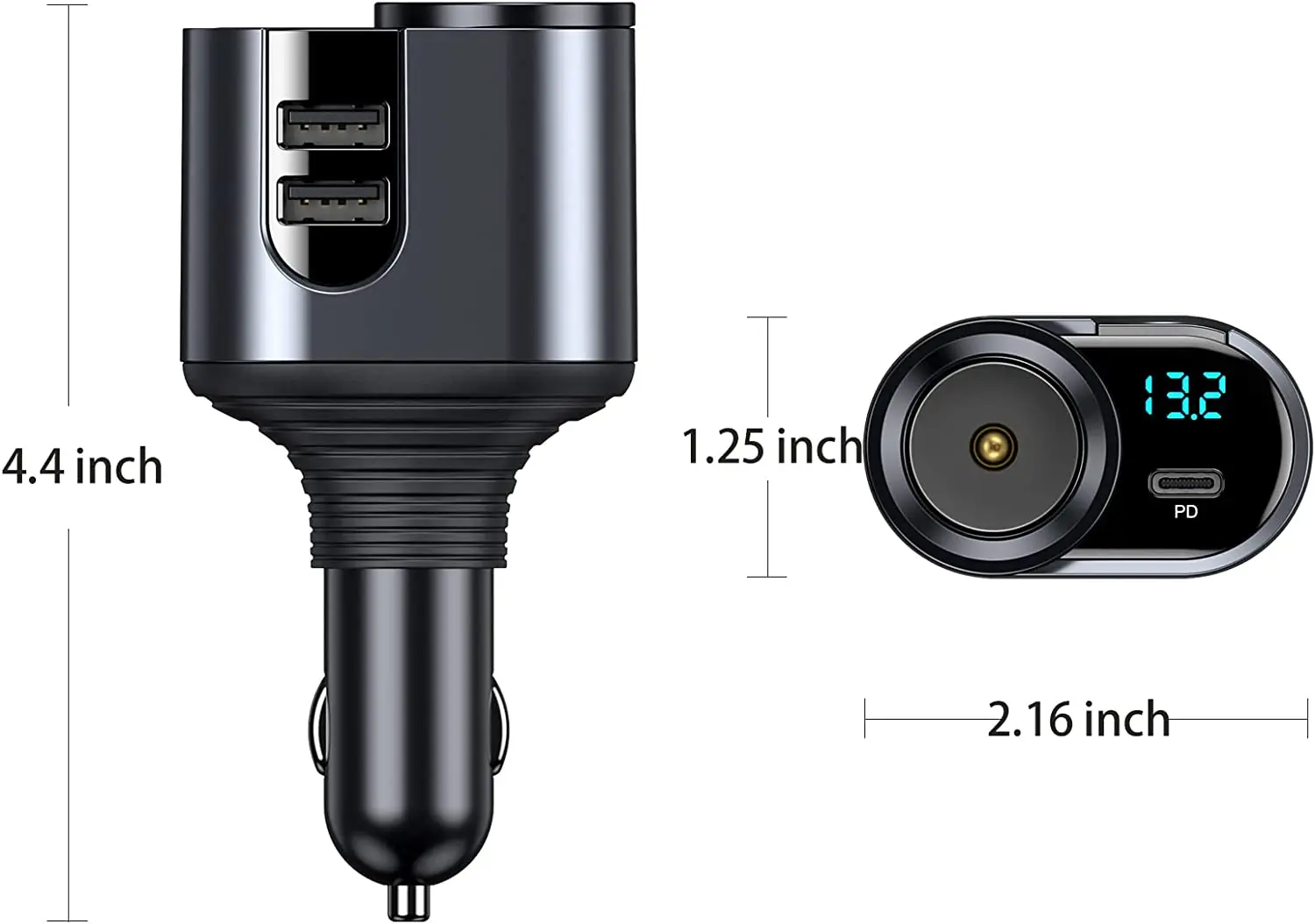 New Car Charger Lighter Adapter 4 in 1 Car Cigarette Splitter Type C Dual USB Po