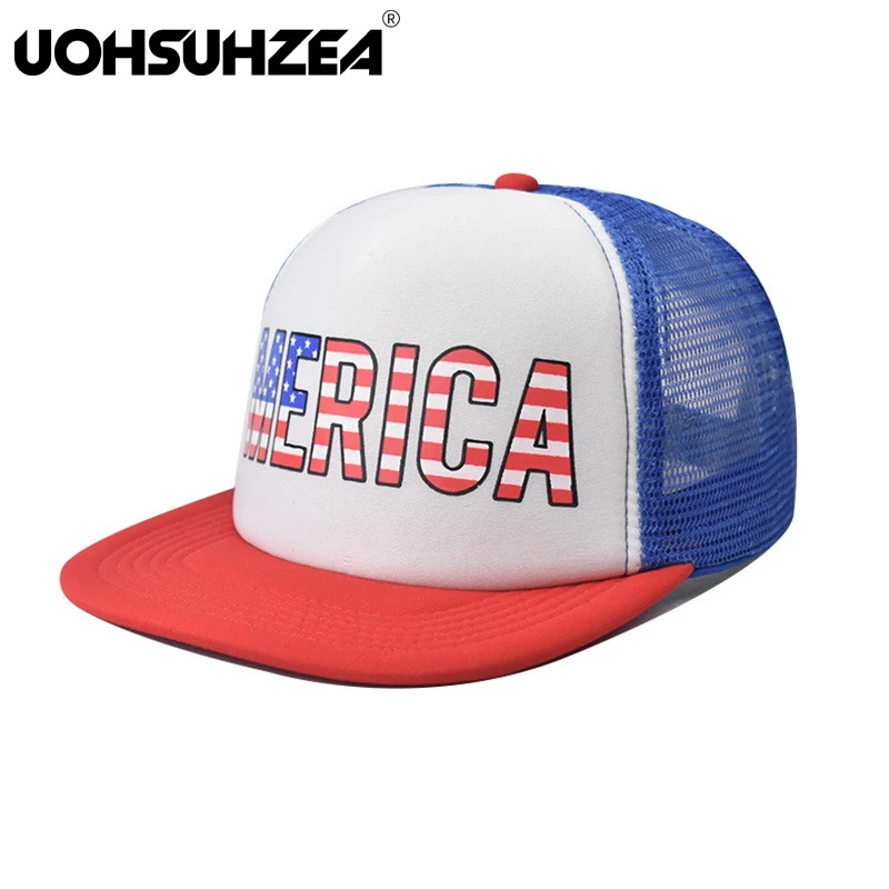 

UOHSUHZEA Brand Summer Stereo Print Independence Day Net Hat Popular American Flag Baseball Hat Outdoor Duck Tongue Hip Hop Hat