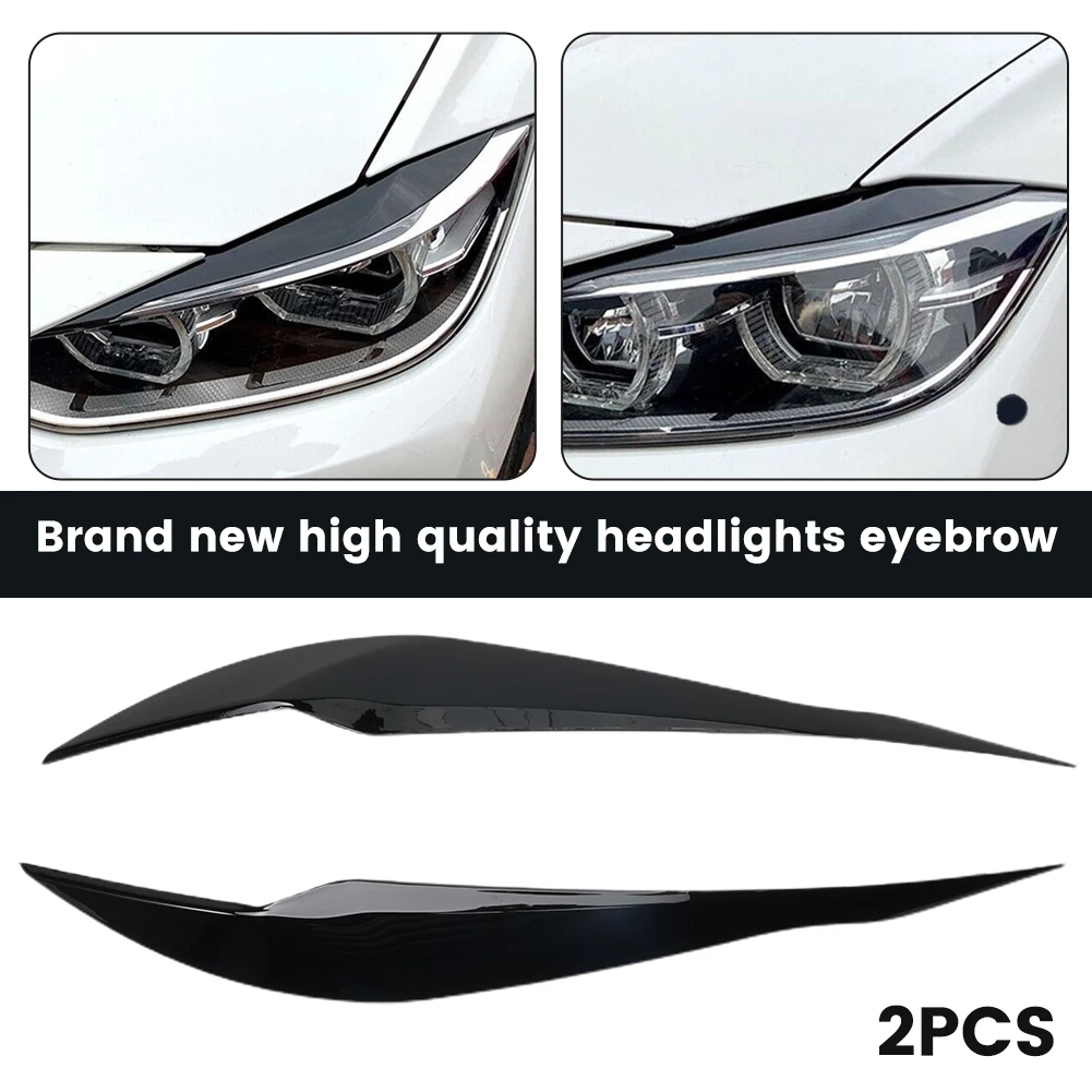Pair For BMW 3 Series F30 F35 2013- Headlight Cover Eyelid Gloss Black Eyebrow