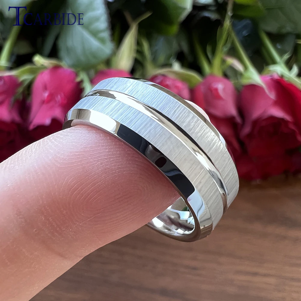 Factory Direct Price 6mm 8mm Tungsten Carbide Ring Men Women Wedding Band Grooved Beveled Brushed Nice Party Gift Jewelry