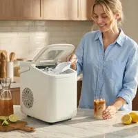 Machine à glaçons portable 12 kg/24h, autonettoyante, beige, pour comptoir, avec pelle et panier, compacte, pour la maison, la cuisine, le bar, le camping, l'appartement, l'habitation moderne 1