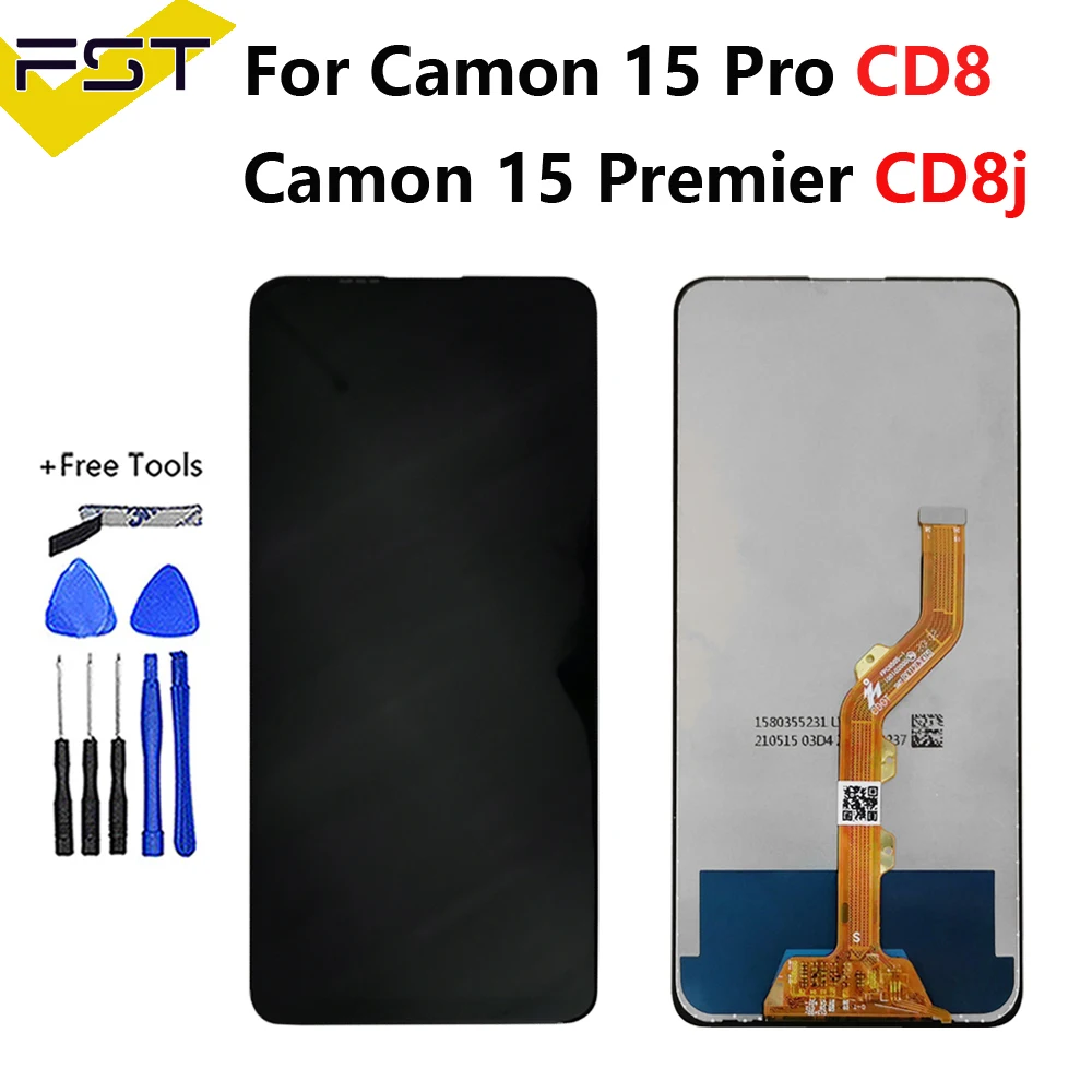 

ЖК-дисплей в сборе для Tecno Camon 15 Pro CD8, полный сенсорный экран с цифровым преобразователем, сменный ЖК-дисплей Camon 15 Premier CD8j