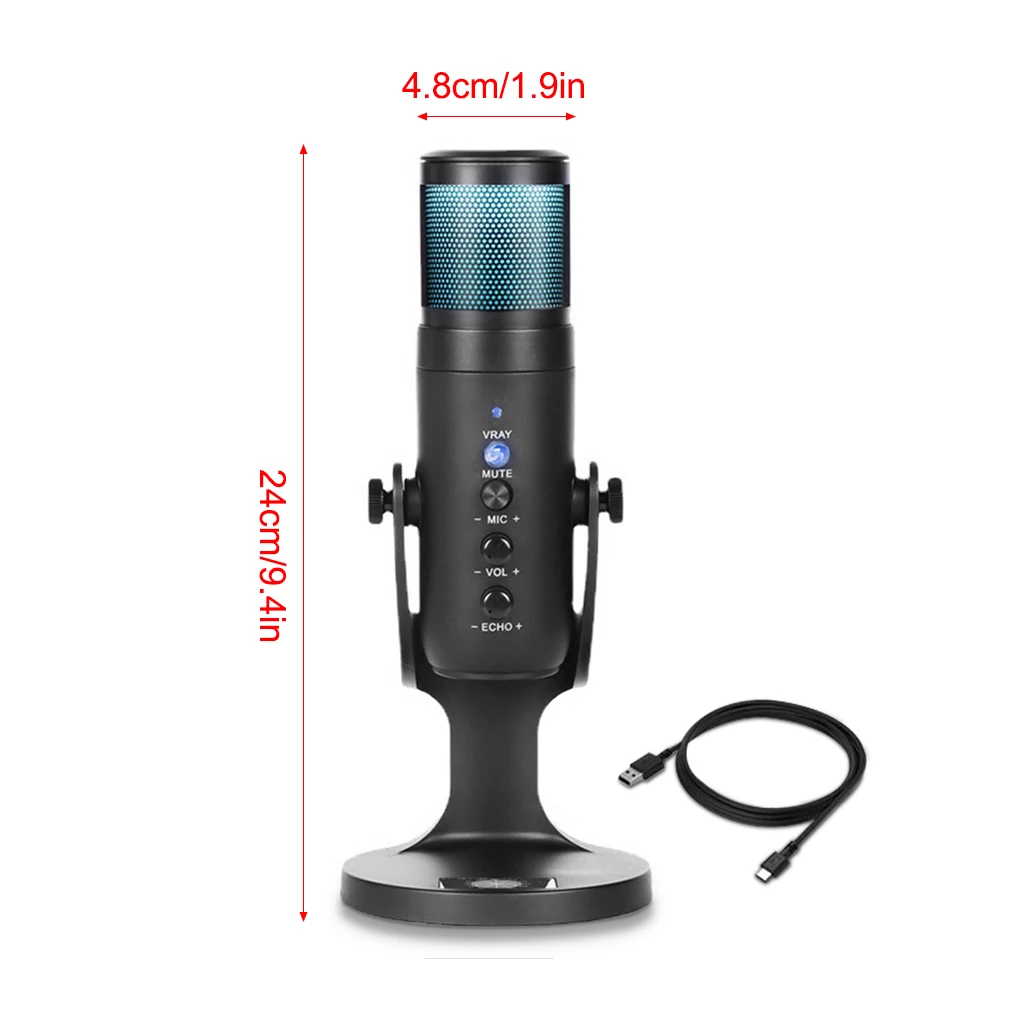 

Microphone RGB Dynamic Light Condenser Microphone Type-c Desktop PC Mic for Vlogging Gaming Streaming