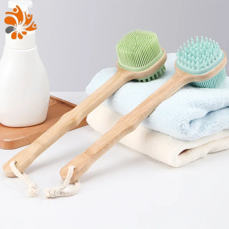 

Силиконовая щетка для ванны с длинной ручкой, двусторонняя щетка для мытья волос с мягкой щеткой