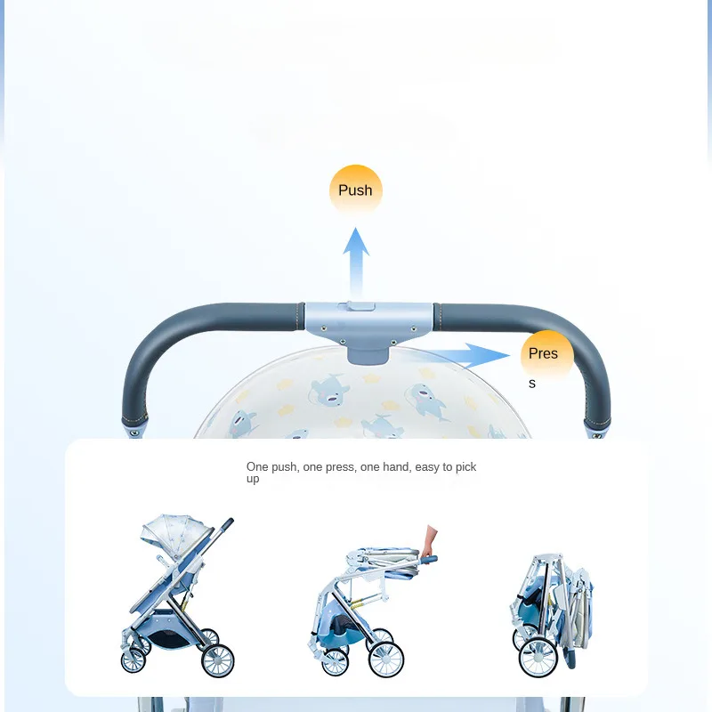 Baby Stroller Can Sit or Lie Down Folding Four Wheels Cart High View Shock Absorption Newborn