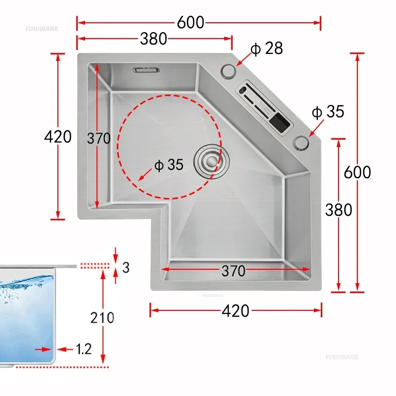 L-shaped Stainless Steel Corner Kitchen Sinks Kitchen Accessories Large Single Sink Modern Small Apartment Special Washing Sink