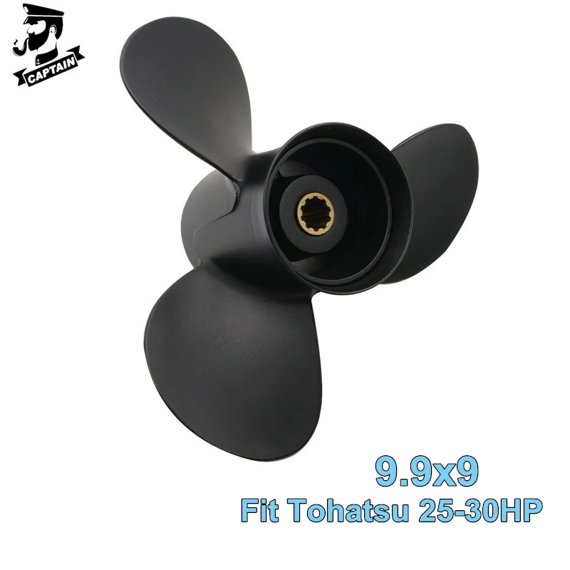 

Лодочный пропеллер Captain 9,9x9 подходит для подвесных двигателей Tohatsu 25HP 30HP MFS25B MFS30B Алюминиевый Пропеллер 3 лезвия 10 зубьев соединения