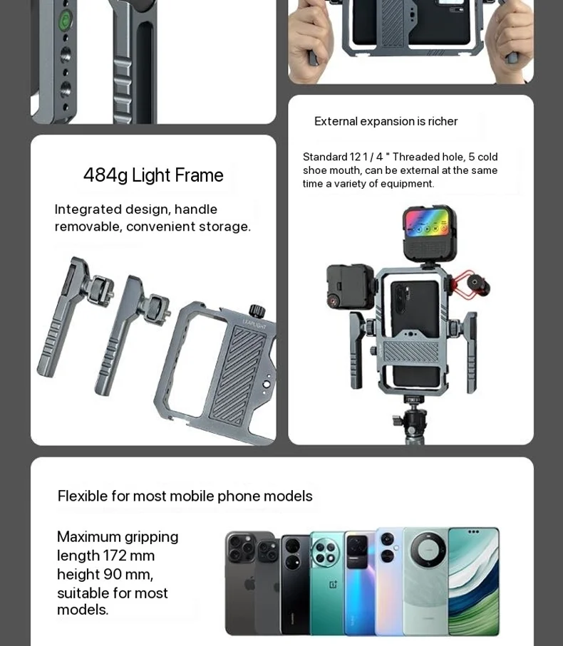Description Picture 3 of itemLeaplight Universal Phone Cage Metal With Dual Hand Smartphone Video Rig Kit Cell Phone Bluetooth Camera Aid