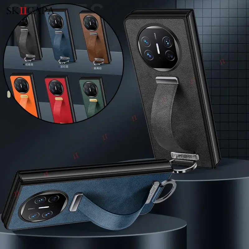 

Роскошный кожаный мягкий чехол с ремешком на запястье для телефона Huawei Mate X5 металлический кольцевой Держатель подставка задняя крышка для Huawei Mate X3 XS2 X2 чехлы