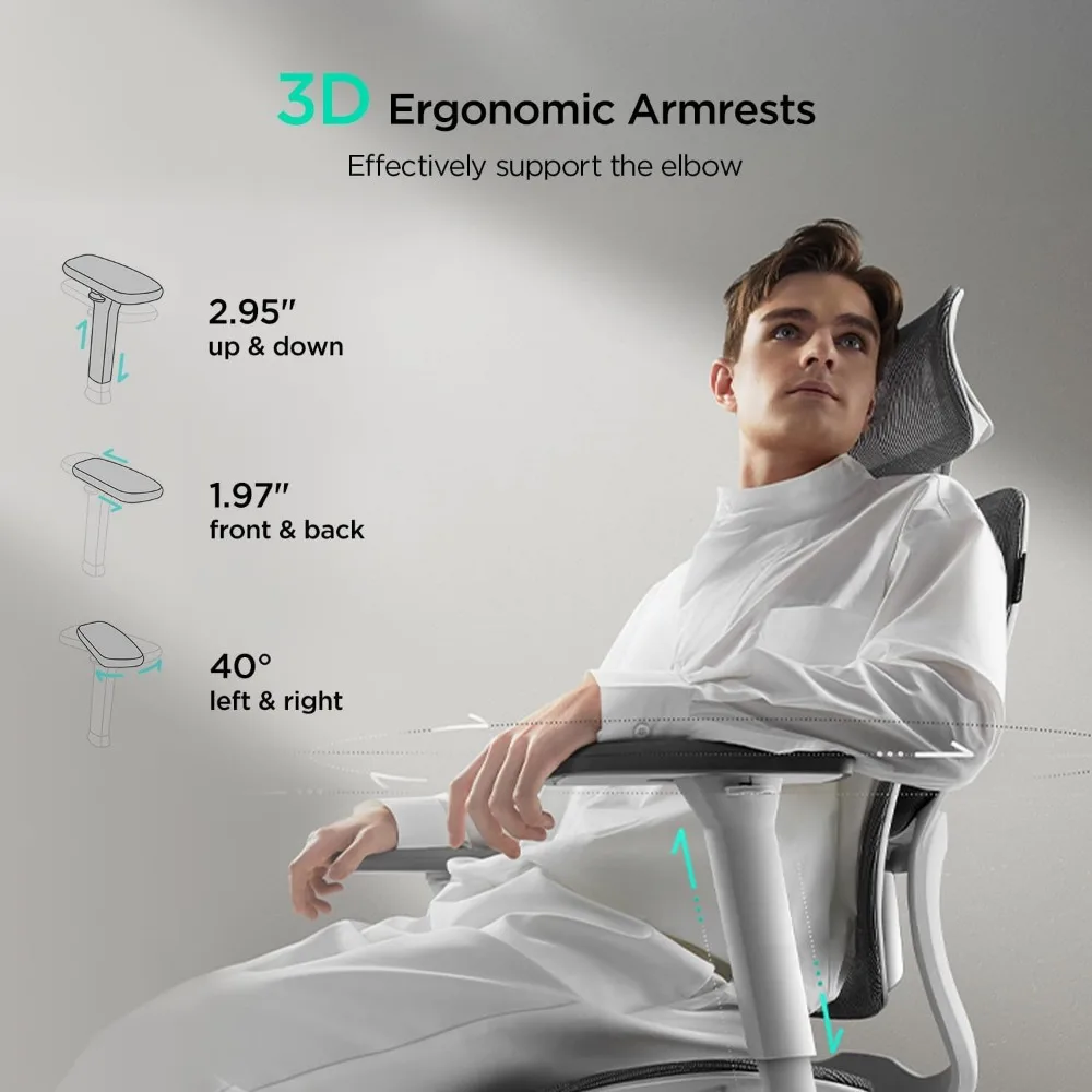 E2 Ergonomic Office Chair, 6-Way Dynamic Lumbar Support, 3D Adjustable Armrests, 3D Adjustable Headrest, Office Chair 4