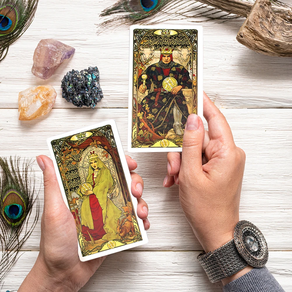 Golden Art Nouveau Tarot Cards Exquisite Packaging Tarot Deck with Guidebook English Version Tarot Oracle Cards for Beginners 4