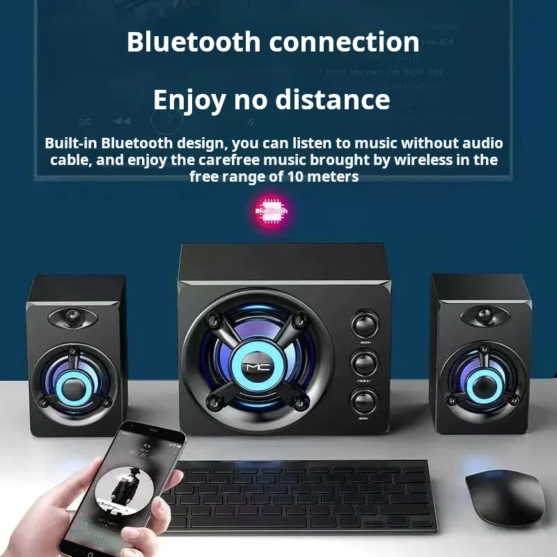 3D Hifi Stereo USB Active Bluetooth Speaker Computer Multimedia RGB Subwoofer AUX, USB, TF Suitable for TV, Computer Audio
