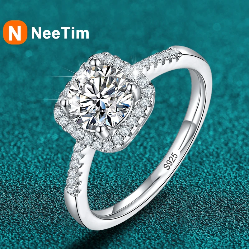 

NeeTim 1ct Moissanite Engagement Ring for Women 100% S925 Sterling Silver with White Gold Plated Diamond Promise Wedding Band