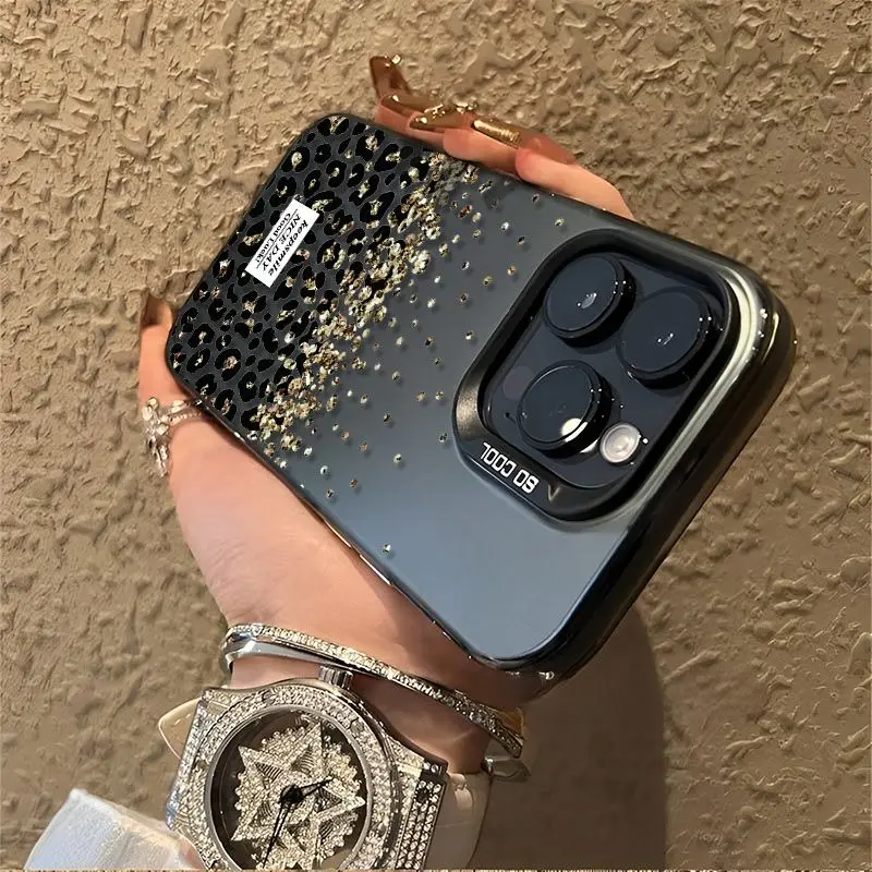 Golden Particle Leopard Phone Case - Elegant and Durable Cover