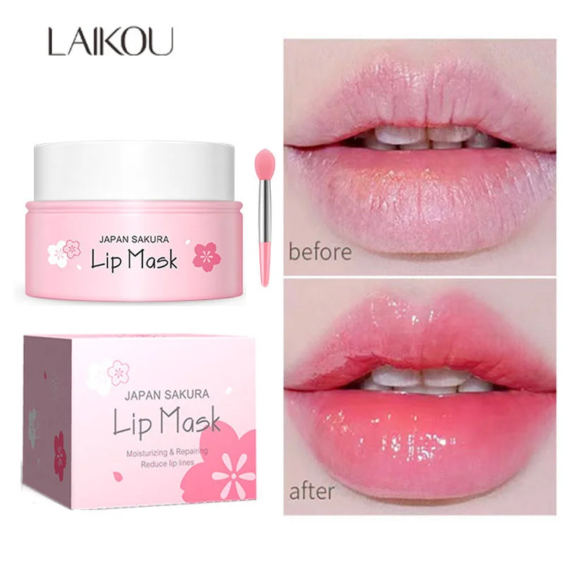Natural Sakura Moisturizing Lip Mask Anti-drying Lip Lines Dead Skin Remover Lipsticks Long Lasting Nourishing Plump_voghion.com