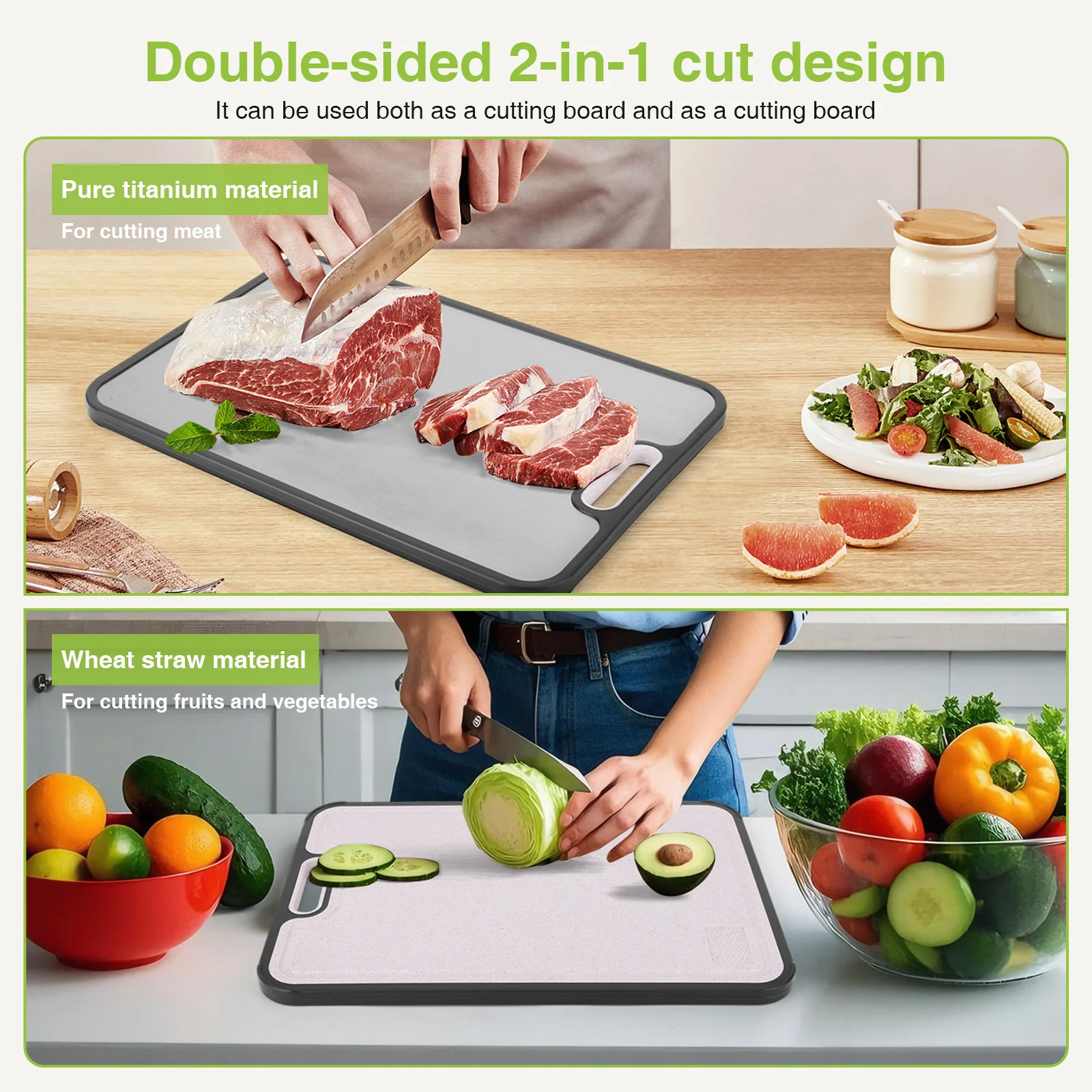 Rounded Edge Cutting Board Wear Resist Wheat Straw Chopping Board Thicken Large Meat Chopping Board for Fruit Vegetables Meat