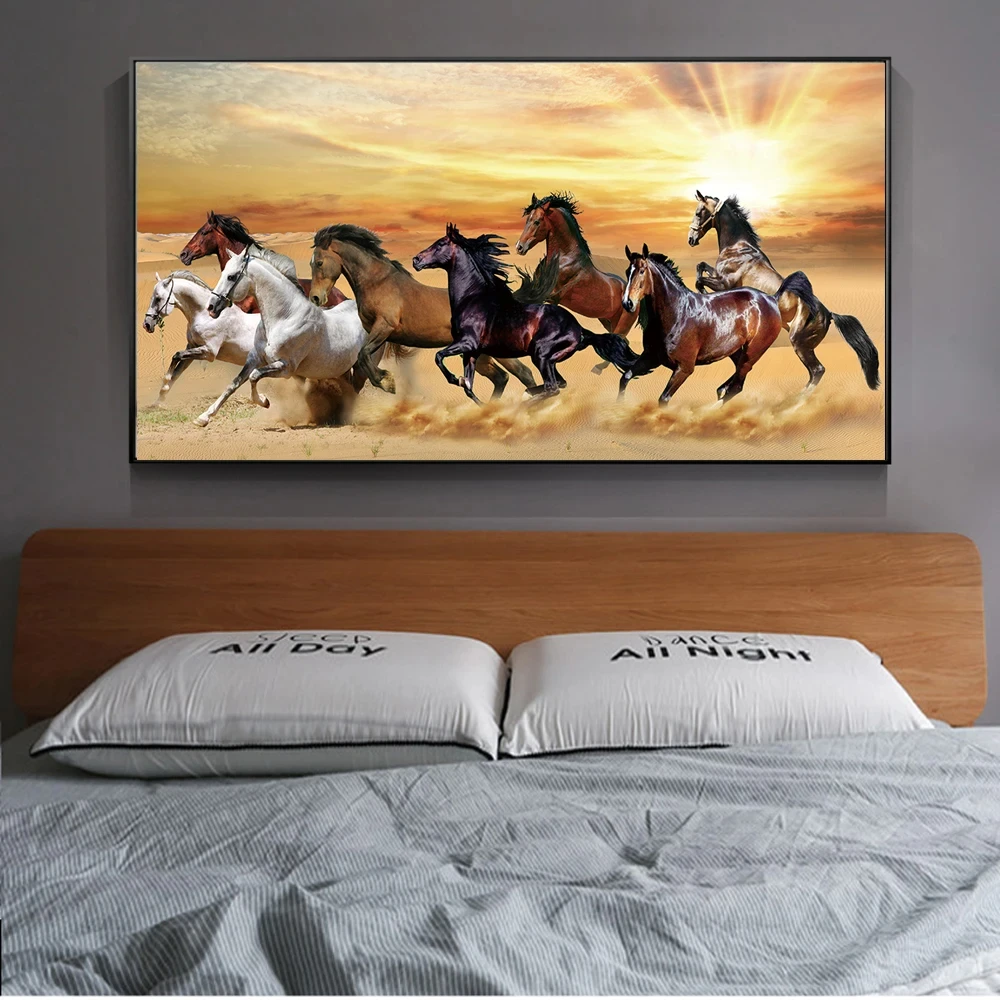 

Sunset Landscape Animals Posters Running Horses Canvas Paintings For Bed Room Wall Art Prints And Prints Home Wall Decoration